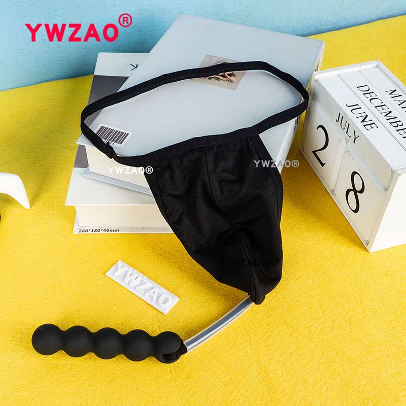 YWZAO Вставляемый Анальный Стимулятор Мужское Нижнее Белье Стринги Черный N10