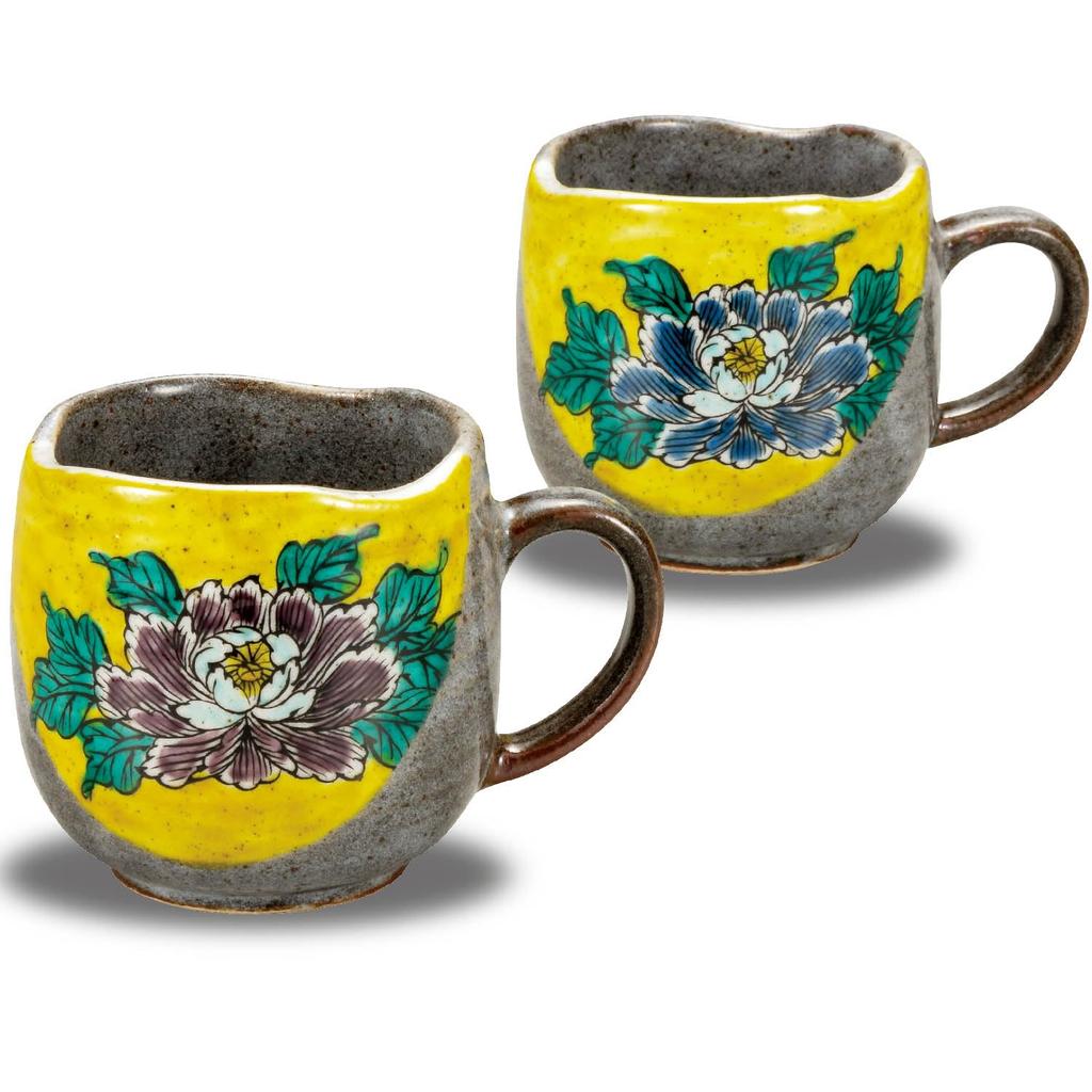 Waza no Kura Стильный набор пар кружек Kutani Ware Yoshidaya Peony Pottery Роскошная брендовая посуда Сделано в Японии