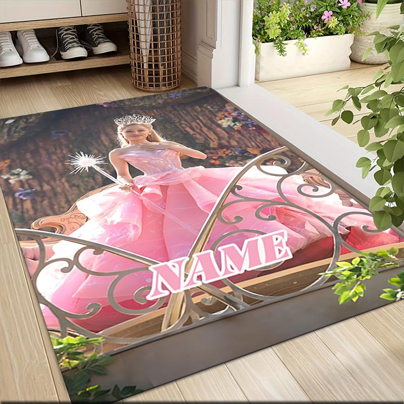 Custom Name Princess Pink Gown Carpet Rug Customizable Soft Washable Anti-Slip Home Living Room Sofa Mats Personalized Rug. 0909337