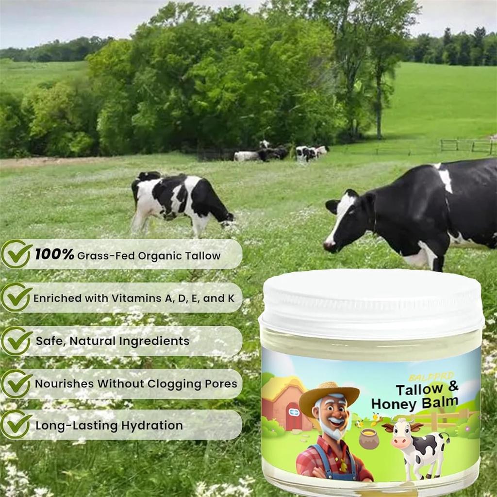 Бальзам с жиром и медом, увлажняющий крем для лица с жиром, говяжий жир для кожи, полностью натуральный увлажняющий крем ручной работы с жиром травяного откорма и диким медом для гладкости