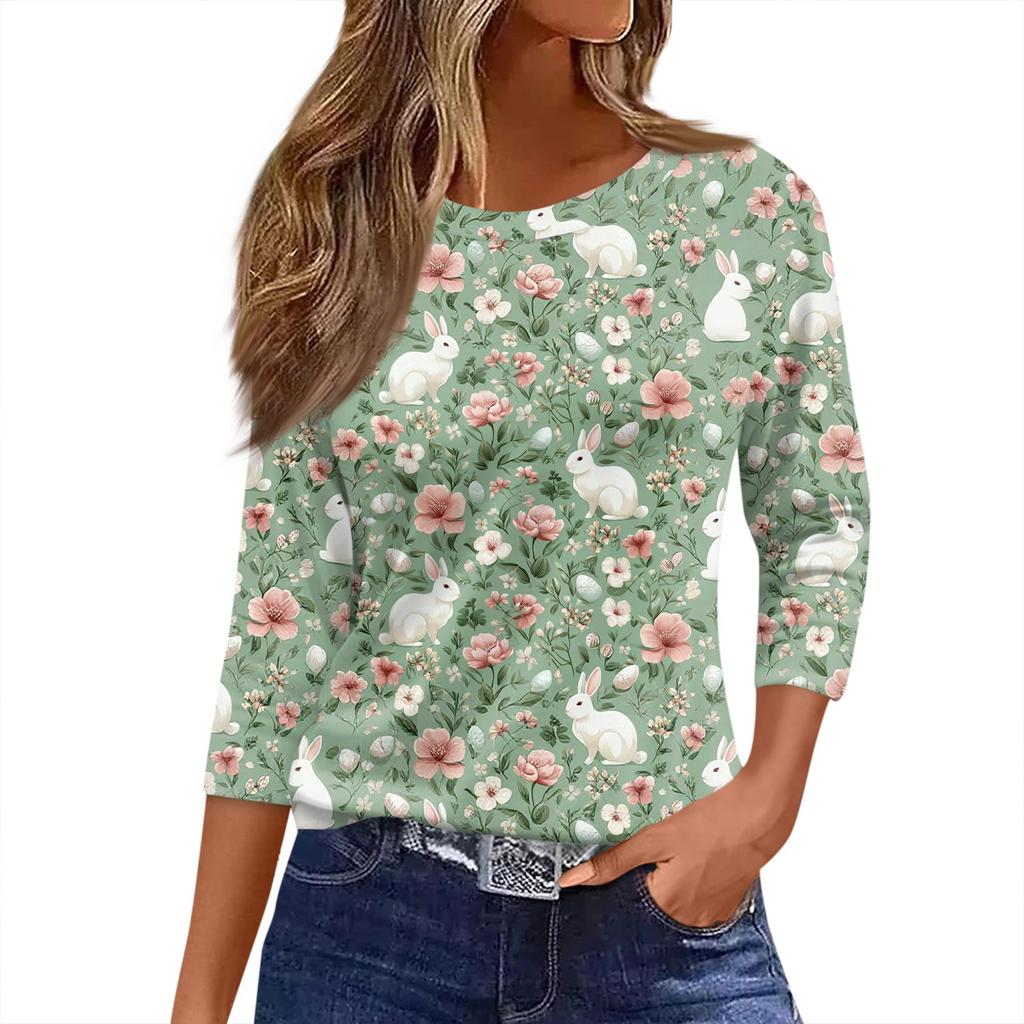 Женская футболка с рождественским принтом, рукав 3/4, повседневная, модная, на выходные, базовая, с круглым вырезом, стандартный топ