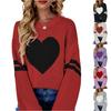 Women's Winter Versatile Long Sleeve Contrast Color Valentine's Day Love Loose Knitted Round Neck Pullover Sweater
