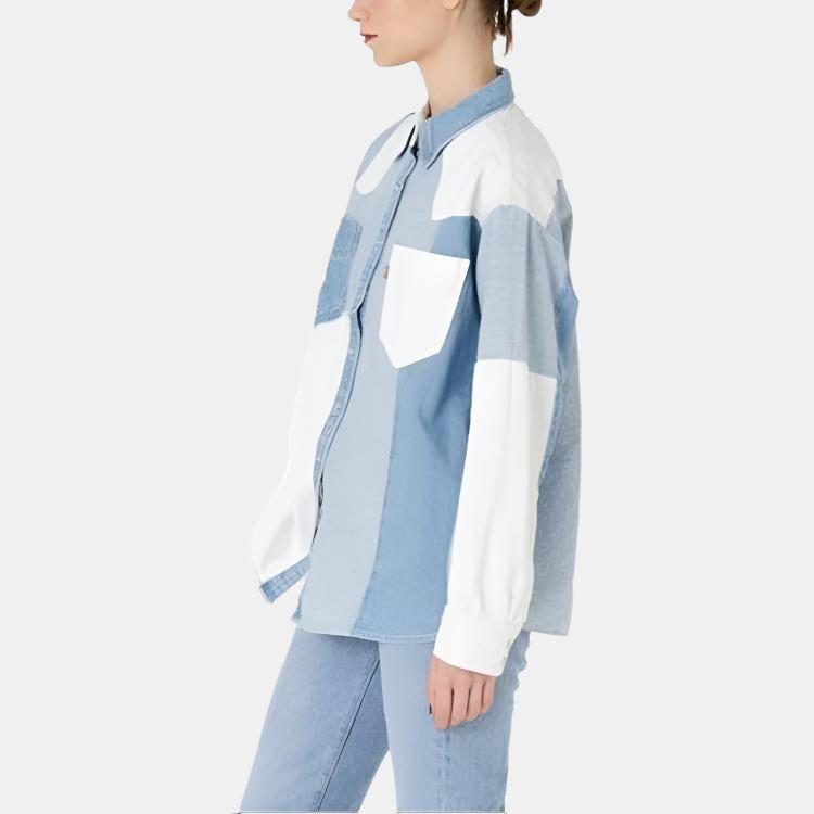 Рубашка женская Levis Loose Fit Color Block с острым воротником, однобортная, с длинным рукавом, цвет светло-индиго A5974-0001