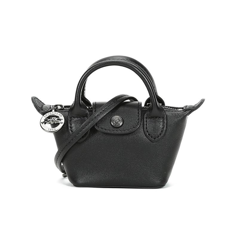 Longchamp Le Pliage Cuir Мини Сумка-Пельмень Женская Сумка на Плечо Черная 10099757001