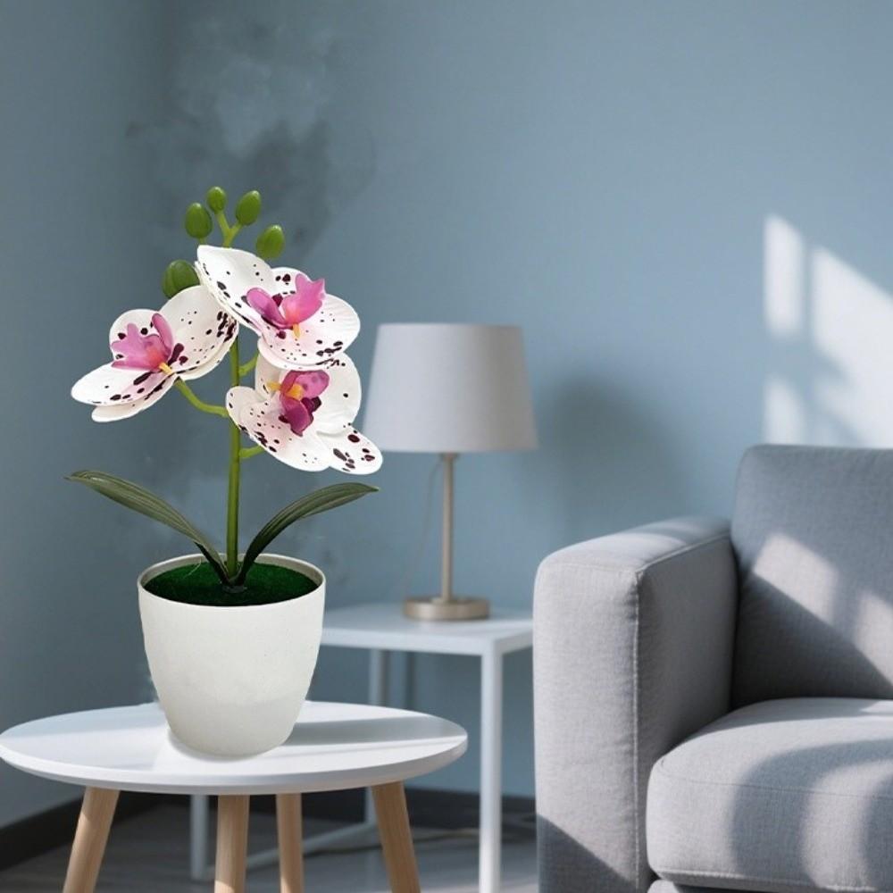 Multi-Bloom Simulated Butterfly Orchid White Flower Pot Plastic Fake Flower Home Decor