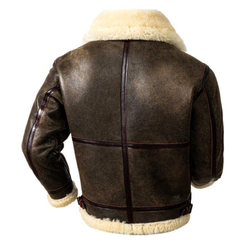 Men's Natural Shearling Thickened Warm Sheepskin Coat B3 Air Force Pilot Leather Jacket Brown European Size Winter Coat