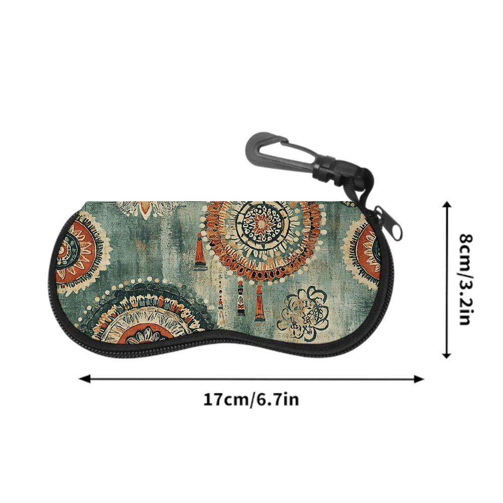2D-Vintage Bohemian Floral Pattern Sunglasses Case, Retro Ethnic Style Eyeglasses Pouch, Protective Zipper Storage Holder for Travel Daily Use