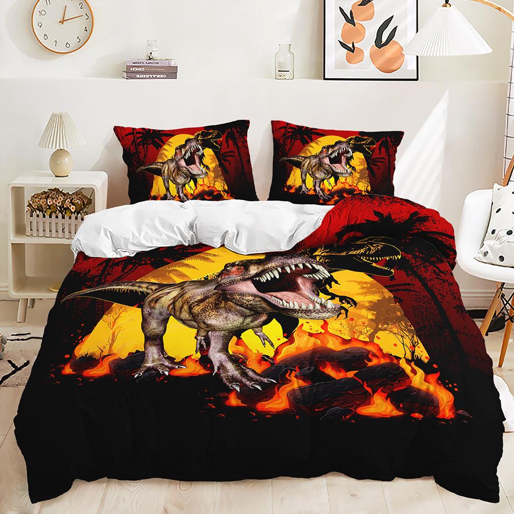 Комплект постельного белья с 3D динозавром, доисторические животные, для мальчиков, пододеяльник, двойной, EU135 * 200, полноразмерный, быстросохнущий, на молнии, для домашнего интерьера