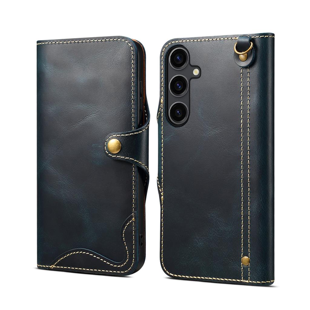 Ретро Чехол из Натуральной Кожи для Samsung Galaxy S25 Ultra S24 Plus S23 FE S21 5G Деловая Сумка-Кошелек с Ремешком и Карманом для Карт