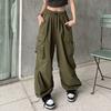 Women Cargo Pants Hip Hop Baggy Solid Color Multi Pockets Elastic Waist Match Top Loose Breathable Lady Trousers