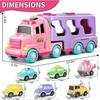 Toddler Girl Truck Car Toys for 1 2 3 Year Old Girl Birthday Gifts, 7-in-1 Pink Princess Transport Carrier Trucks for Toddlers 1-3, Friction Power Toy