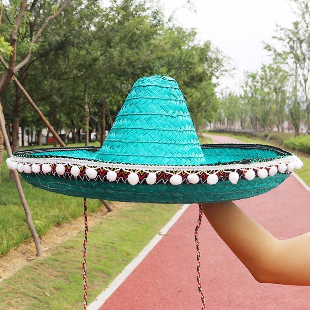 Decorations Wedding Costume Halloween Cosplay Hat Show Straw Wear Straw Hat Mexican Pompom Hat