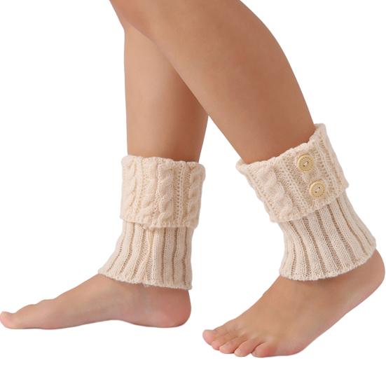 1 Pair Winter Ankle Covers Knitted Anti-slip Solid Color Button Decor Elastic Twisted Texture JK Cosplay Performance Daily Wear Sports Leg Warmers