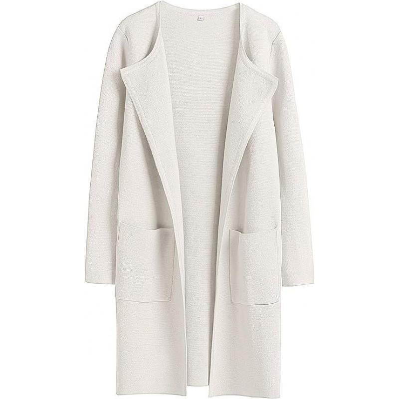 Womens Oversized Wool Blend Coat Longline Casual Outerwear With Notched Collar Pure Color