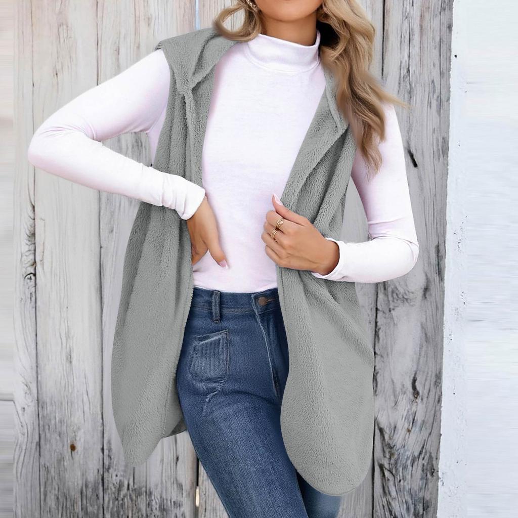 Женские толстовки оверсайз флисовые длинные пуловеры с капюшоном повседневные худи без рукавов