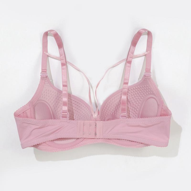 Pink Push Up Bra for Girl Comfy & Breathable Cross Hollow Out Bra, Women's Lingerie 34B-40B Cup Underwear