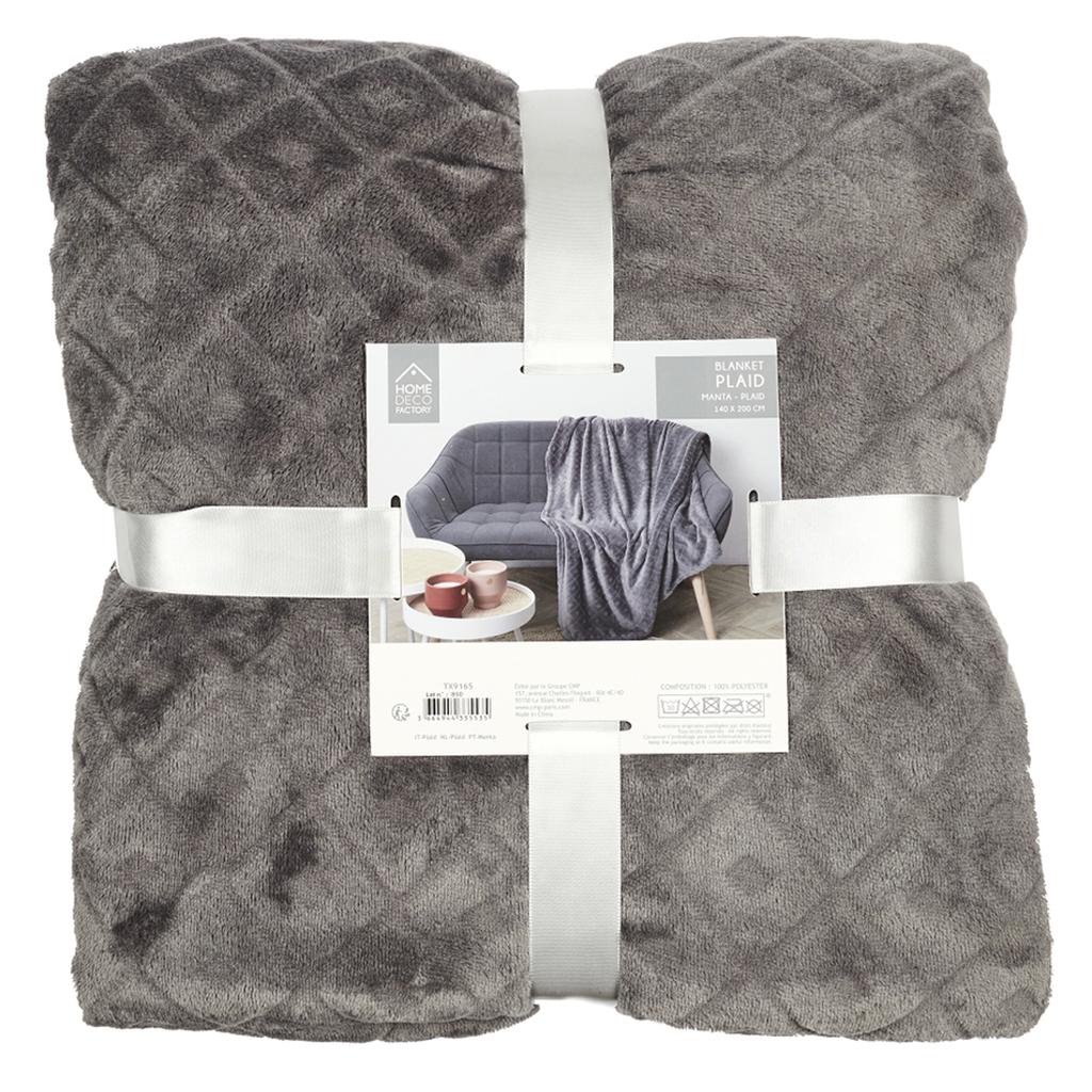 Les Trésors De Lily [A3515] — Серое бархатное одеяло «Скарлетт». (рельефный) - 140x200 см