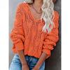 Women's Fashion Casual Fall Winter Solid Color Print Long Sleeve V Neck Sweaters