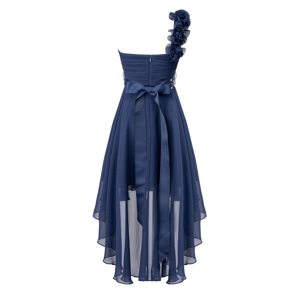 Шифоновое свадебное платье подружки невесты на одно плечо с цветами и асимметричным подолом, пышное бальное платье для выпускного вечера