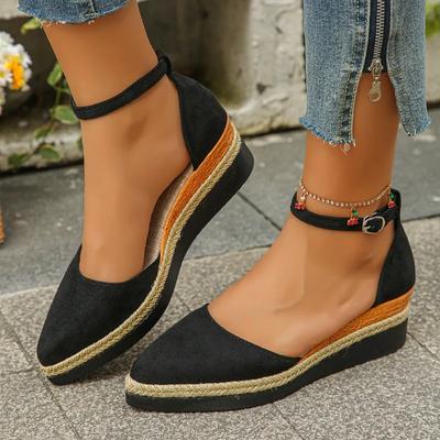 Женская обувь с закрытым носком Женские сандалии 2025 Горячая распродажа Новые сандалии кэжуал с круглым носком Женские высококачественные однотонные туфли на танкетке