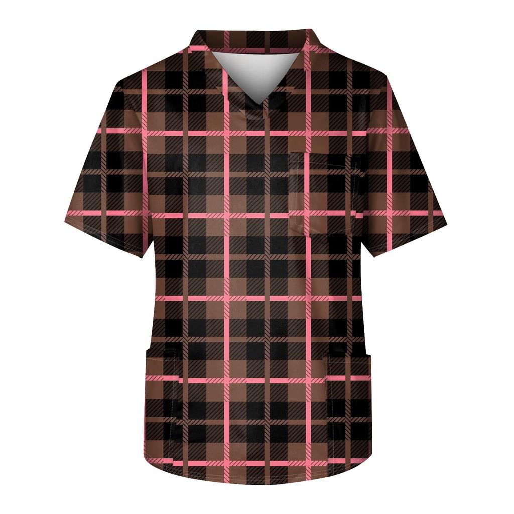 Мужская рабочая блузка с короткими рукавами и v-образным вырезом с принтом, топ с нагрудным карманом