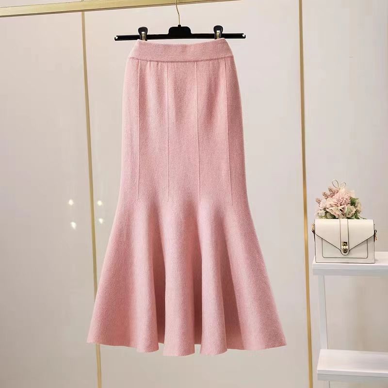 Autumn Winter Streetwear Knitted High Waist Package Hip Skirt Korean Fashion Fishtail Skirt Elegant Office Lady Long Skirt Women