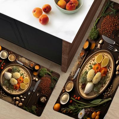 1 шт. роскошная посуда с рисунком еды, кухонный коврик, мягкий утолщенный кухонный коврик, водонепроницаемый нескользящий маслостойкий напольный коврик, коврик для бега