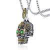 Jewelry Stainless Steel Mexican Skull Green Green Skull Metal Hypoallergenic Skull Pendant Necklace, Men's Chain, 60cm, Stylish, Rust-proof,