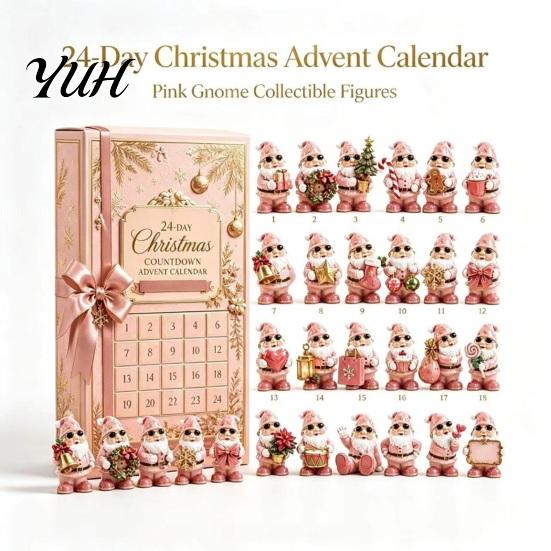 Christmas Gift for Kids Advent Calendar Gnome, Pink Countdown Box with 24 Surprise Windows, 2D Daily Window Acrylic Board Holiday Decor, Fun