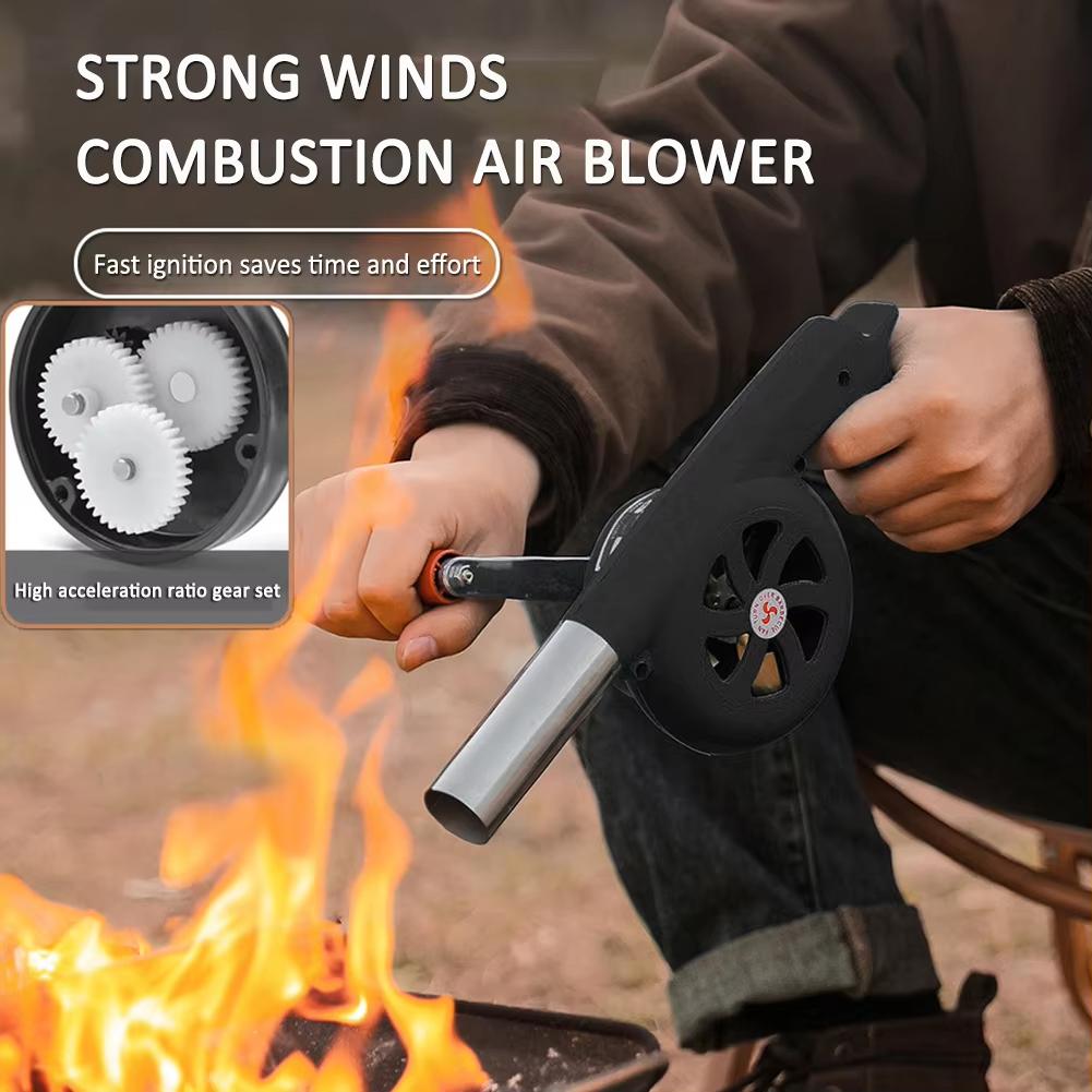 Portable Hand Blower with Manual Handle Speed Control and Metal Fan Blade for BBQ Picnic Outdoor Camping Hiking Cooking Tool