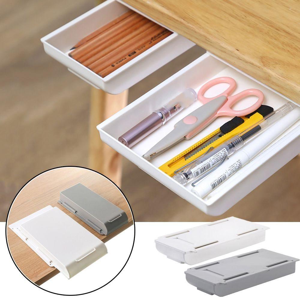 Self Stick Table Storage Drawer Organizer Box Plastic Pencil Tray Desk Hidden Storage Rack  Home