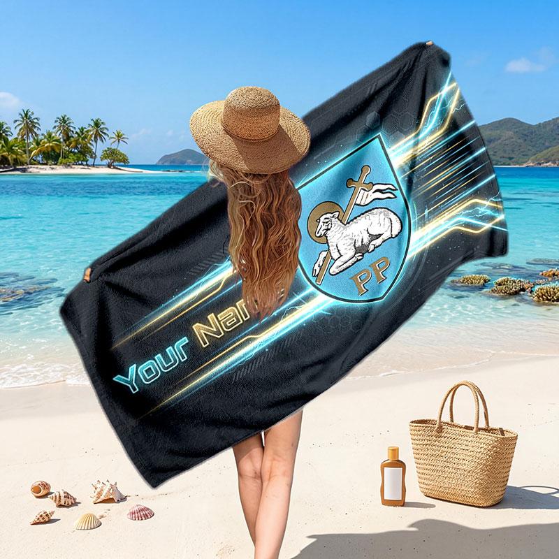Preston North End Custom Beach Towel, Personalized Name Text Print, Football Logo Soft Quick‑Dry Towel Holiday Gift