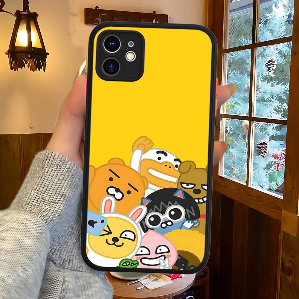 Cartoon K-KAKAO CUTE F-FRIENDS For IPhone 11 12 13 14 15 16 Pro Max Plus X XS MAX Shockproof Matte Back Cover