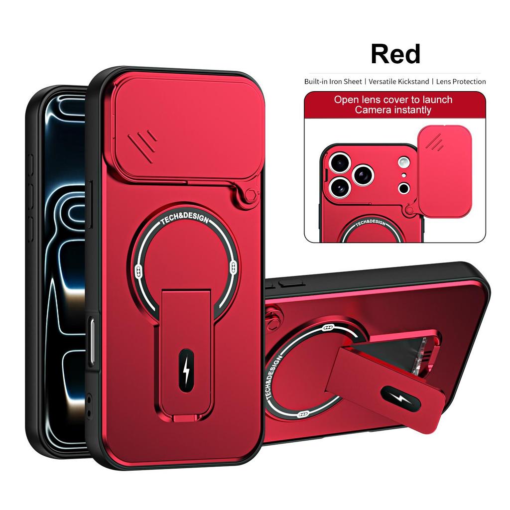 Магнитный чехол-подставка для Apple 13, 14, 15 Pro, 17 Pro Max с окошком-слайдером и полной защитой объектива
