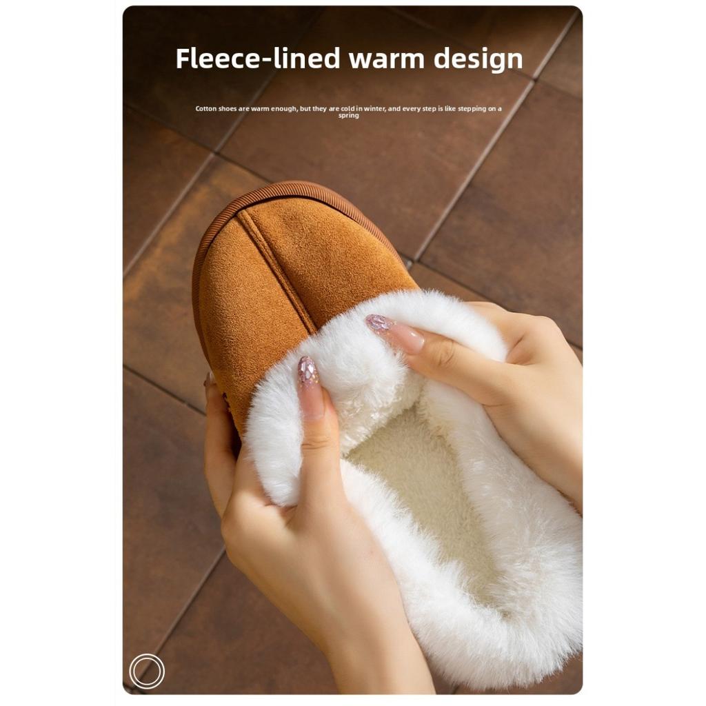 Толстые и теплые хлопковые тапочки с добавленным бархатом, подходящие для женщин для ношения на улице зимой. Плюшевые тапочки на мягкой подошве для дома и использования в помещении