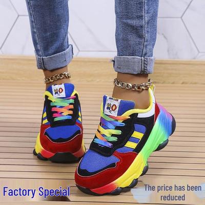 Весна и Осень 2024 Цветные кроссовки на платформе в стиле «папины кроссовки» для женщин - Доступны большие размеры