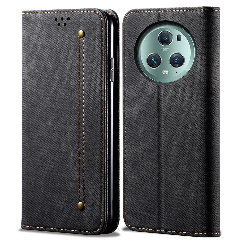 For Honor Magic5 Pro Wallet Function Jeans Cloth Texture Phone Case PU Leather Stand Phone Cover Shell