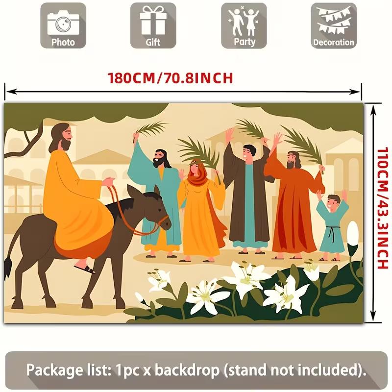 2D Religious Palm Sunday Backdrop Cloth Jesus Triumphal Entry Scene