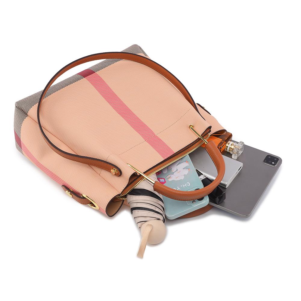 European and American Popular Large Capacity Tote Bag Spring New Fashion Pink Grid Women's Bucket Bag High Grade Texture PU Leather Ladies Handbags