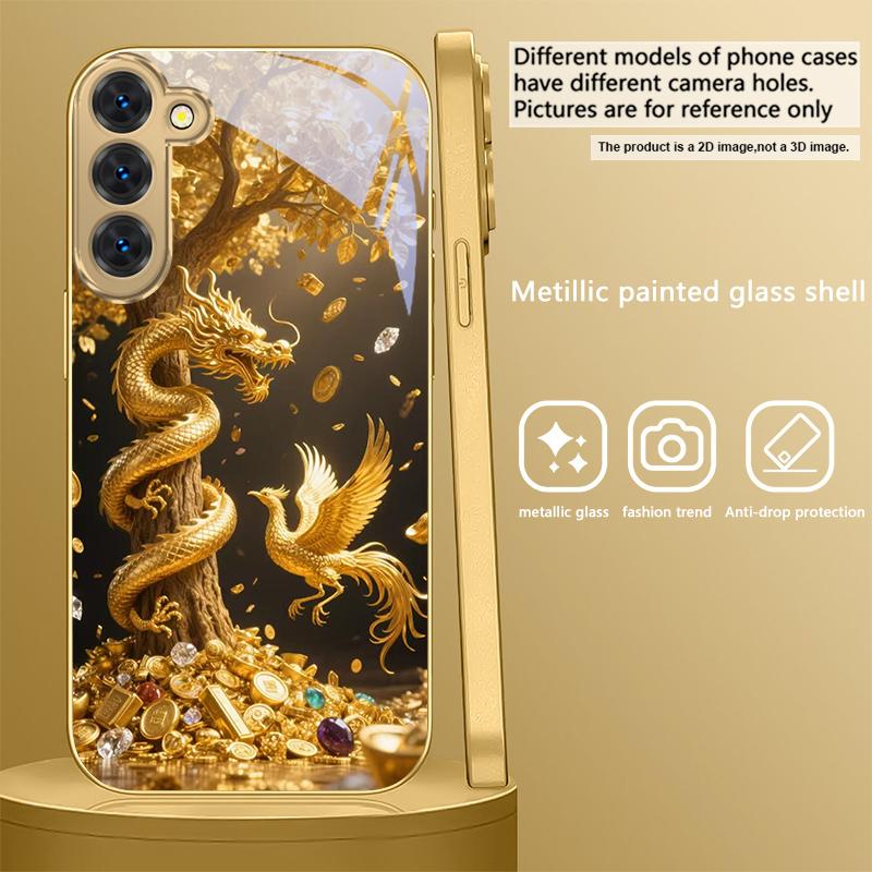 Золотой Дракон Сворачивается Для Samsung Galaxy S20 FE S21 S22 S23 Plus S24 Ultra S25Ultra S21+ S9+ S22Plus Золотой стеклянный чехол для телефона