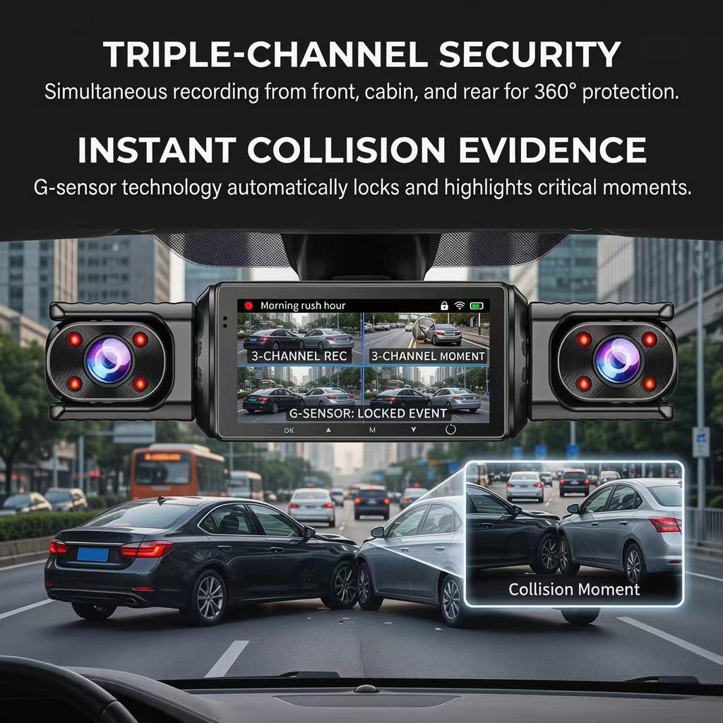 Panoramic 4 Channel Car Dashcam, Multi-lens HD Recording, WiFi Connection for Instant Footage Check