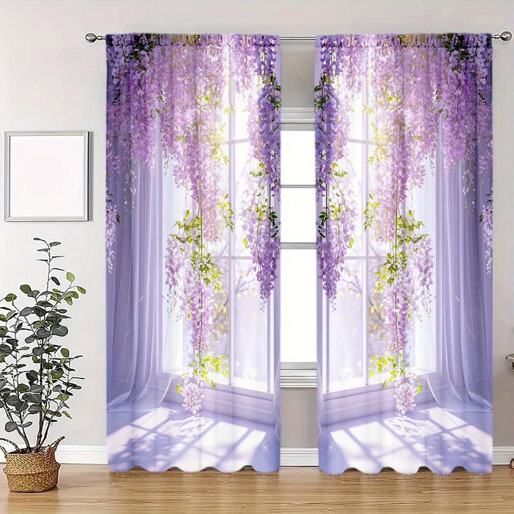 2 шт. полиэстеровые шторы с персиковым цветком и красной розой, HD цифровая печать, дизайн кармашков для окон, шторы для спальни, гостиной