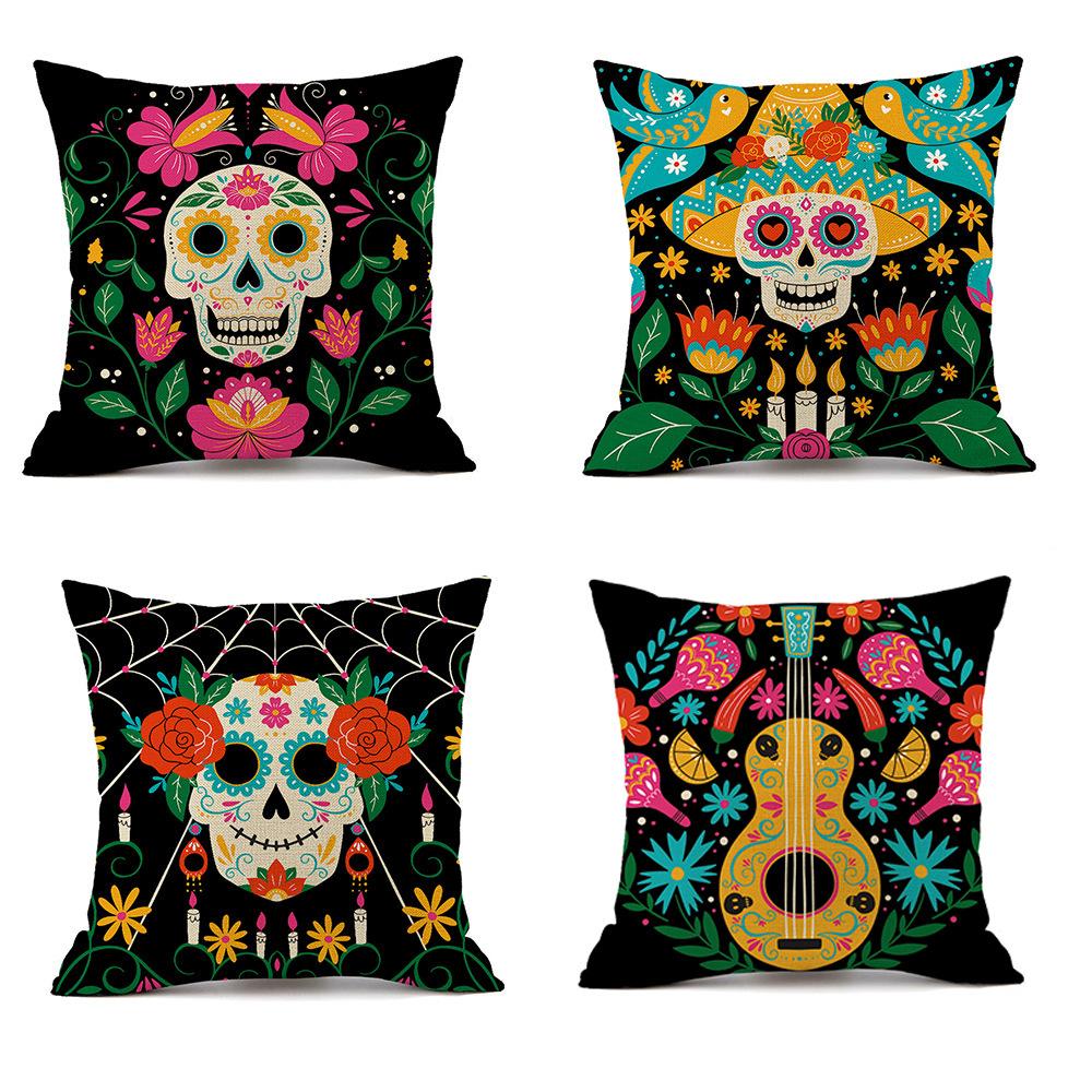 2023 New Halloween Throw Pillow Cover with Terror Theme Party Decoration Print Skull Head Throw Pillow Cover