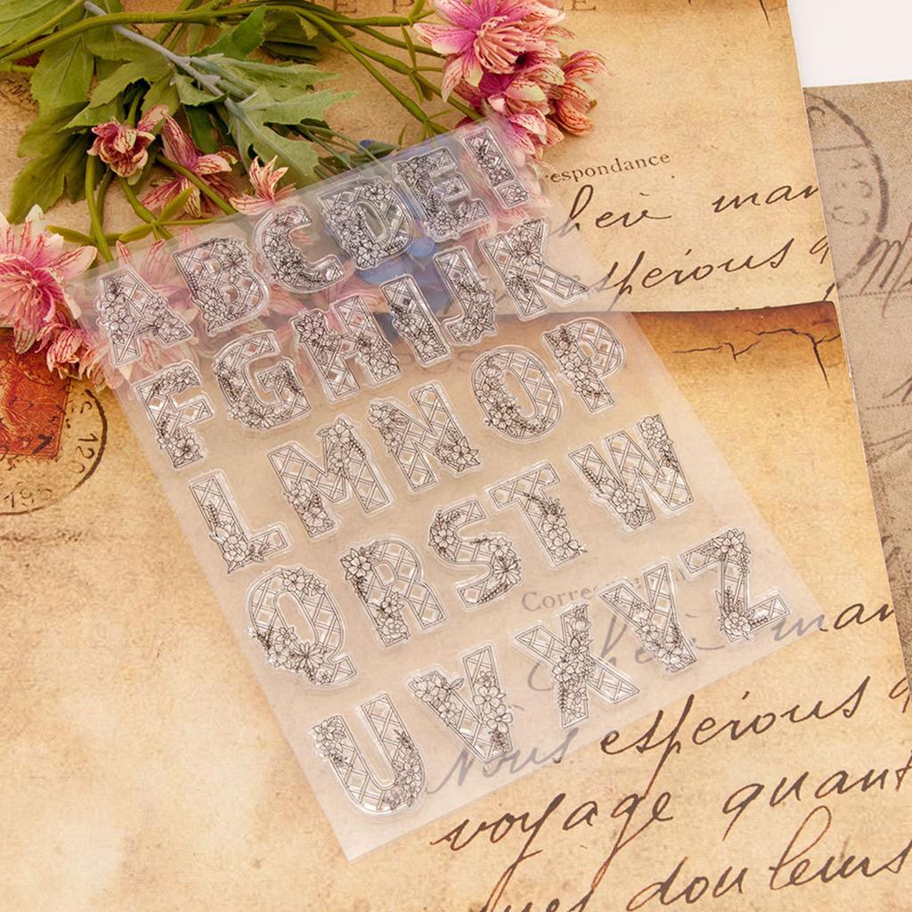 Силиконовые прозрачные штампы с цветочными буквами для изготовления открыток, скрапбукинга, тиснения, самодельного альбома, резиновой печати, штампов, украшений