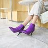 Модные женские ботильоны фиолетового и черного цвета, короткие ботинки, женские водонепроницаемые туфли на высоком каблуке с острым носком, вечерние туфли для женщин