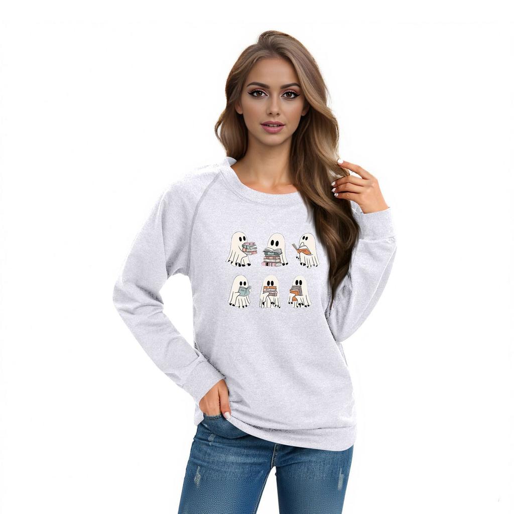 Women's Casual Raglan O-neck Long Sleeve Halloween Print Top