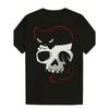 Европейские размеры Большие размеры, T-shirt для высоких и крупных, с принтом Черной Кошки На Белом Черепе с Красным Контуром