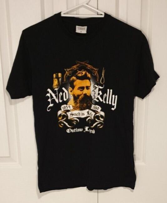 NED KELLY Outlaw Legend 18541880 Print TShirt. Colour Black. Size Adult Small. Unisex T-Shirt