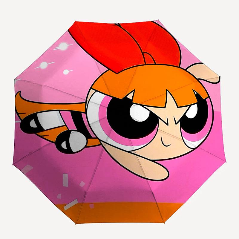 Powerpuff Girls, Blossom Automatic Opening and Closing, 8 rib Structure Portable Umbrella, Suitable for Men and Women in All Seasons Perfec