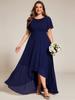 Ever-Pretty Women's Elegant Round Neck Ruffles Sleeve Chiffon Plus Size Evening Dresses with Asymmetrical Hem